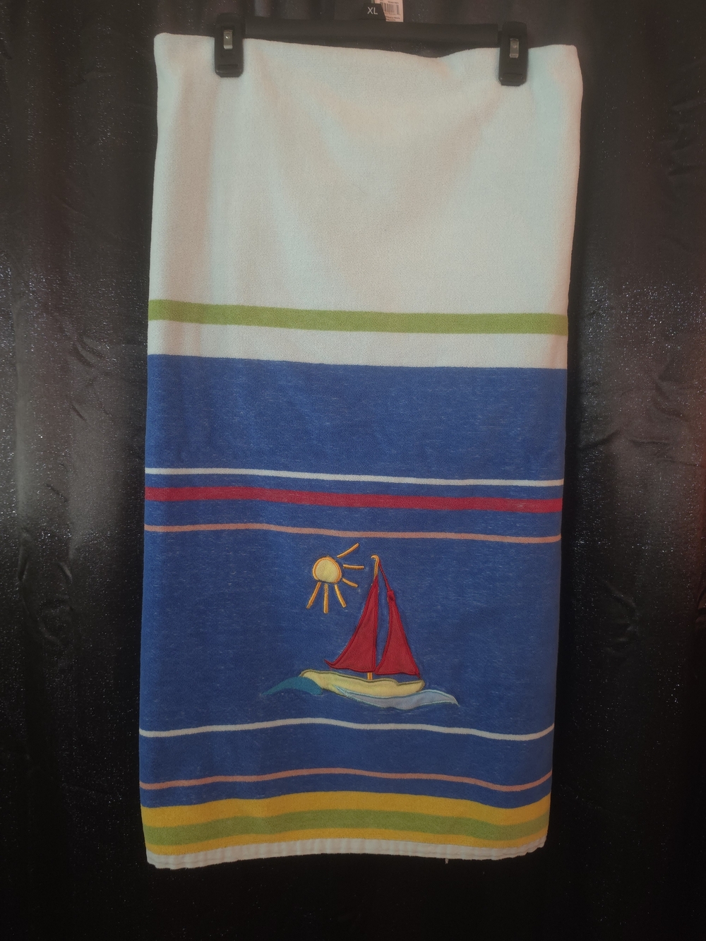 Vintage Beach Towel Sailboat And Sunshine Bold Stripes 61"x 36"